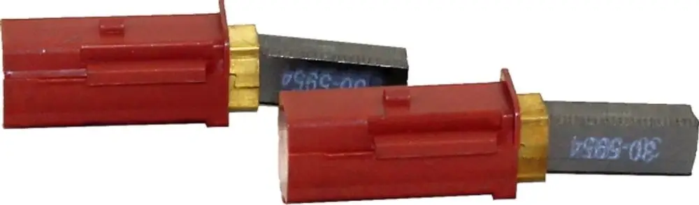 Kohlebürsten mit rotem Gehäuse und metallenen Anschlüssen, passend für die Saugturbine. Produkt von Wolf.
